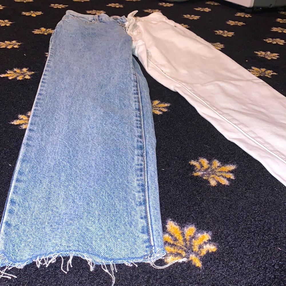 half white half blue jeans